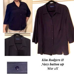 Kim Rodgers Plus Size 3/4 Sleeve Button Do…